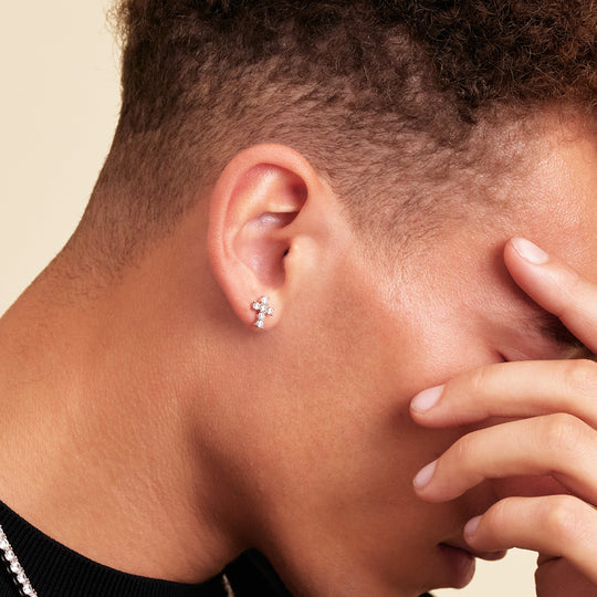 18ct white gold diamond cross stud earrings | Cerrone Jewellers